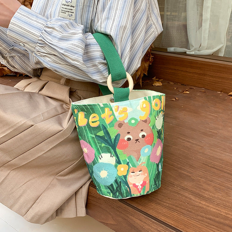 Cartoon Canvas Female Lunch Box Ethnic Handbags