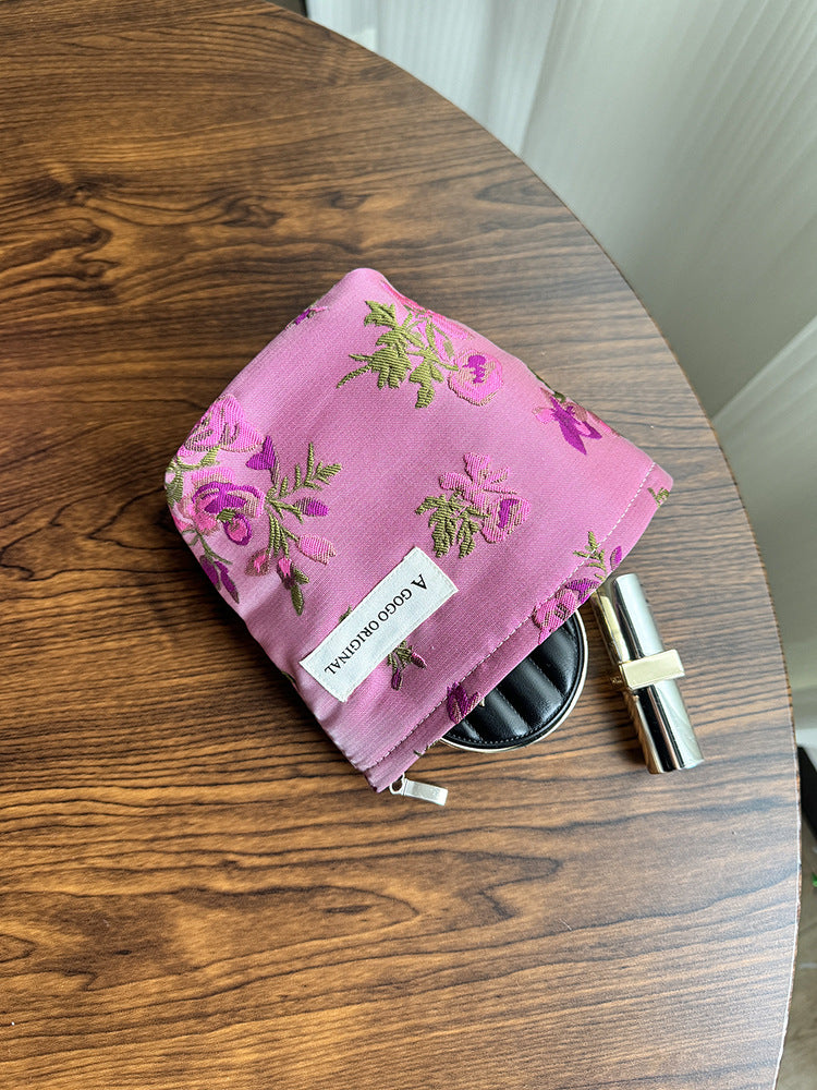 Flower Portable Storage Canvas Liner Toiletry Makeup Bag