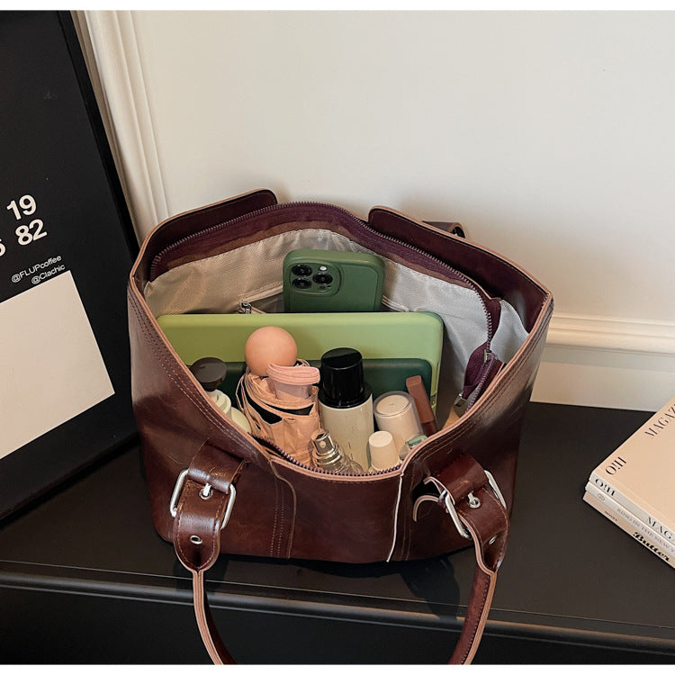 Women's Large Capacity Commuter Fashionable Stitching Minority Tote Bags