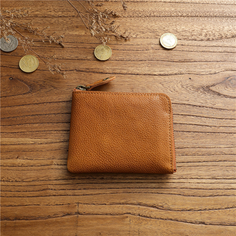Men's Vintage Vegetable Tanned Cowhide Short Horizontal Ladies Wallet