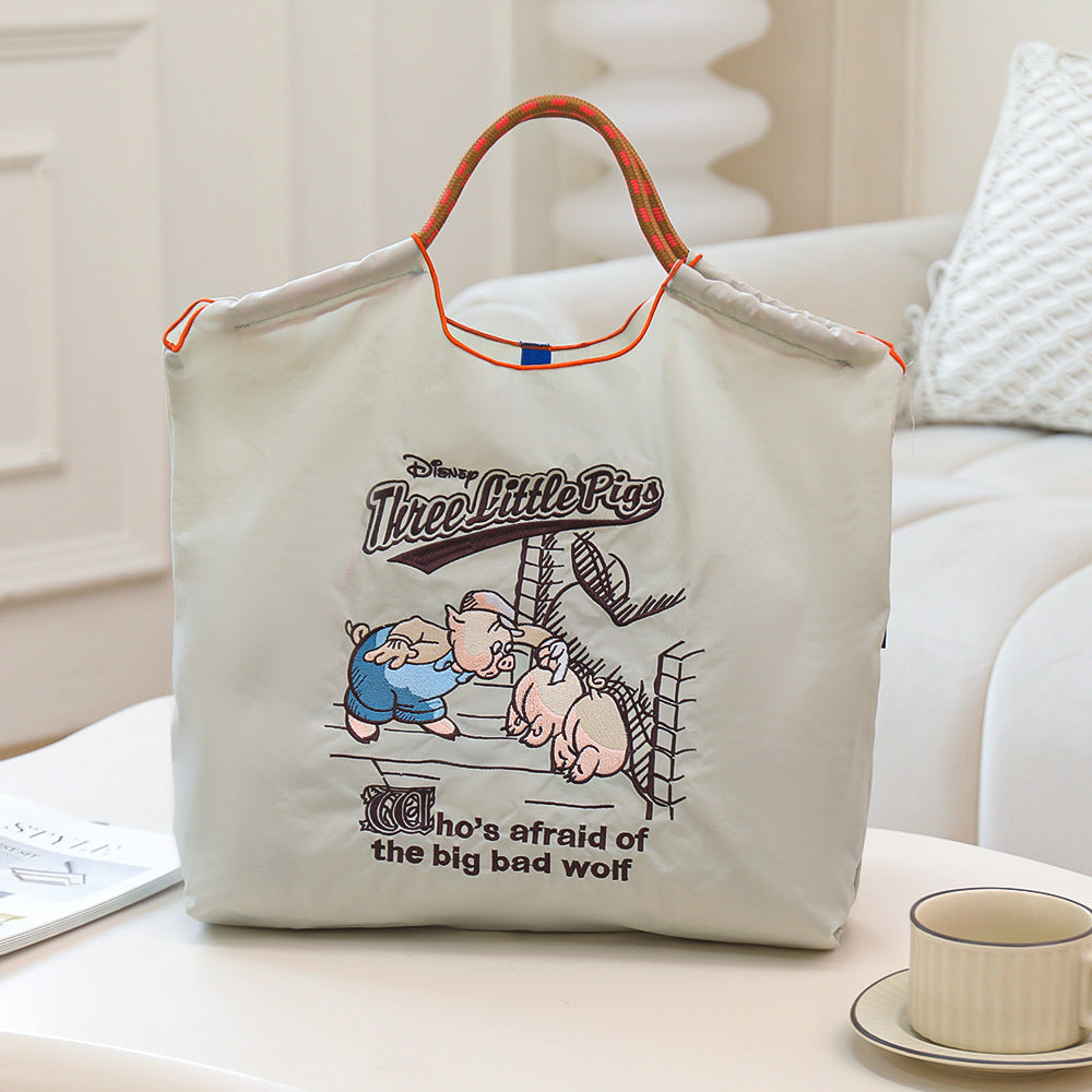 Embroidered Shopping With Flowers Plants On The Upper Body Niche Women's Shoulder Bag