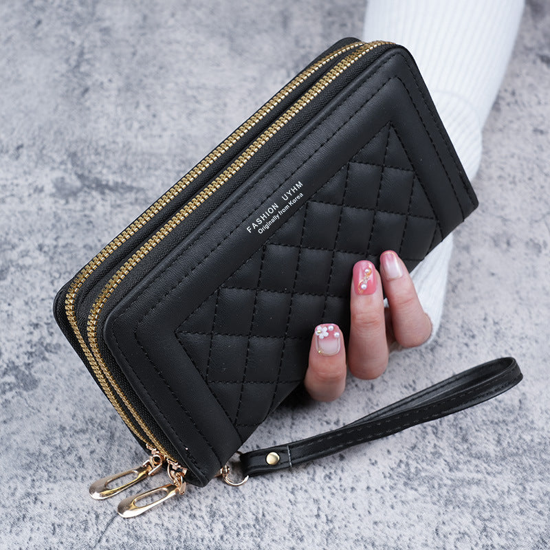 Women's Double Zipper Long Fashion Embroidery Clutch Bags