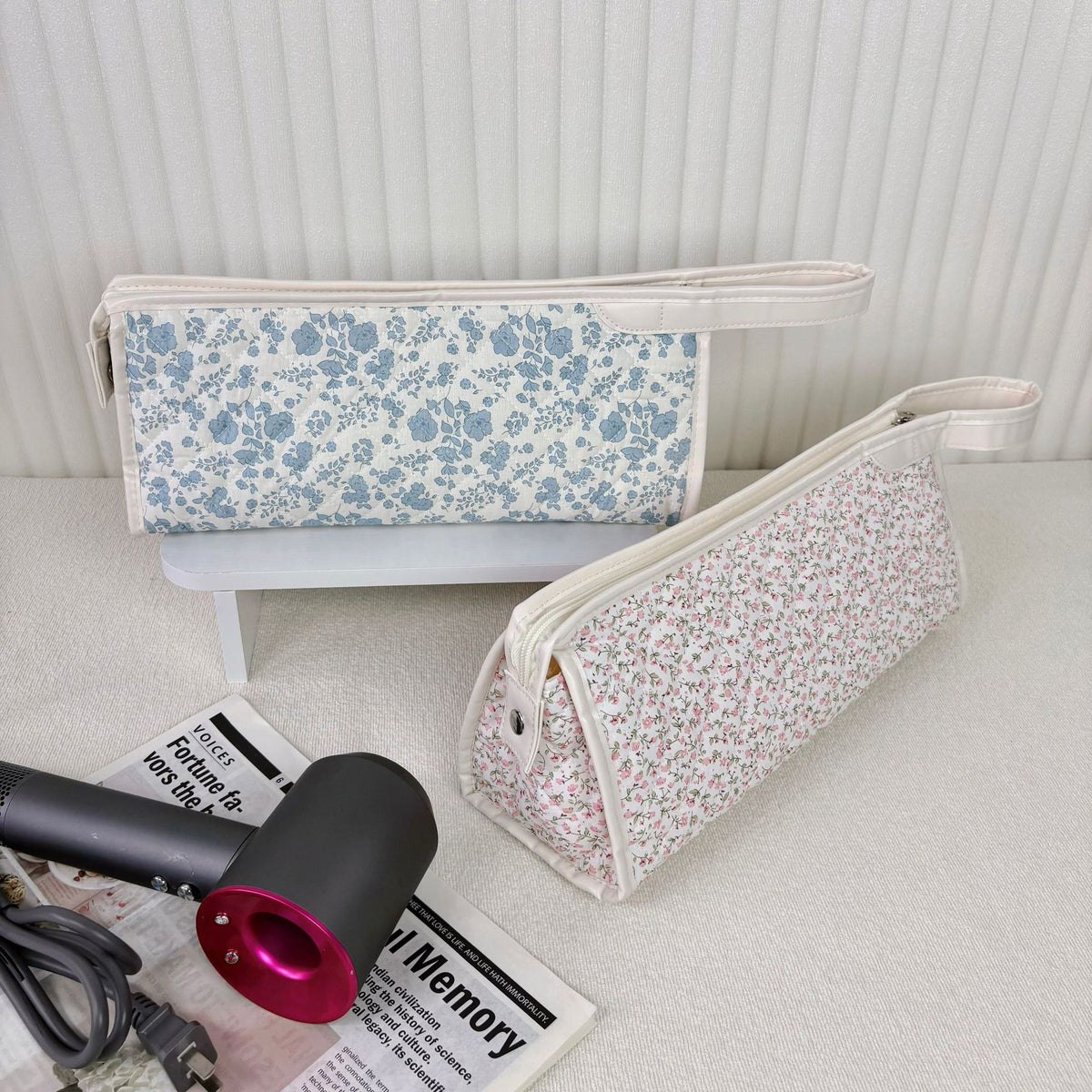 Capacity Hair Dryer Storage Portable Floral Cosmetic Bags