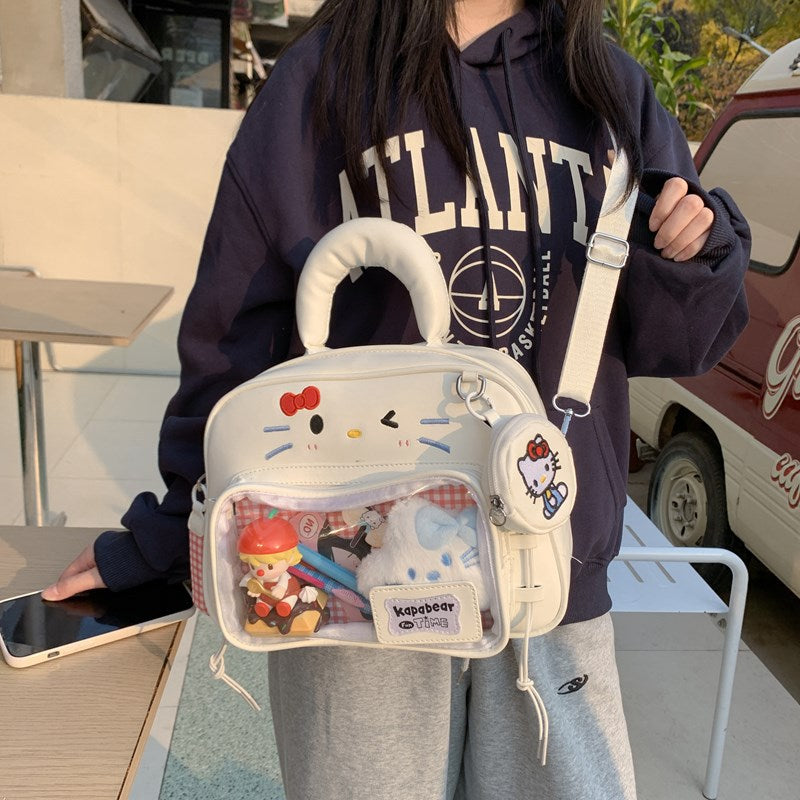 Cartoon Stylish Female Good-looking Korean White Cat Transparent Bags