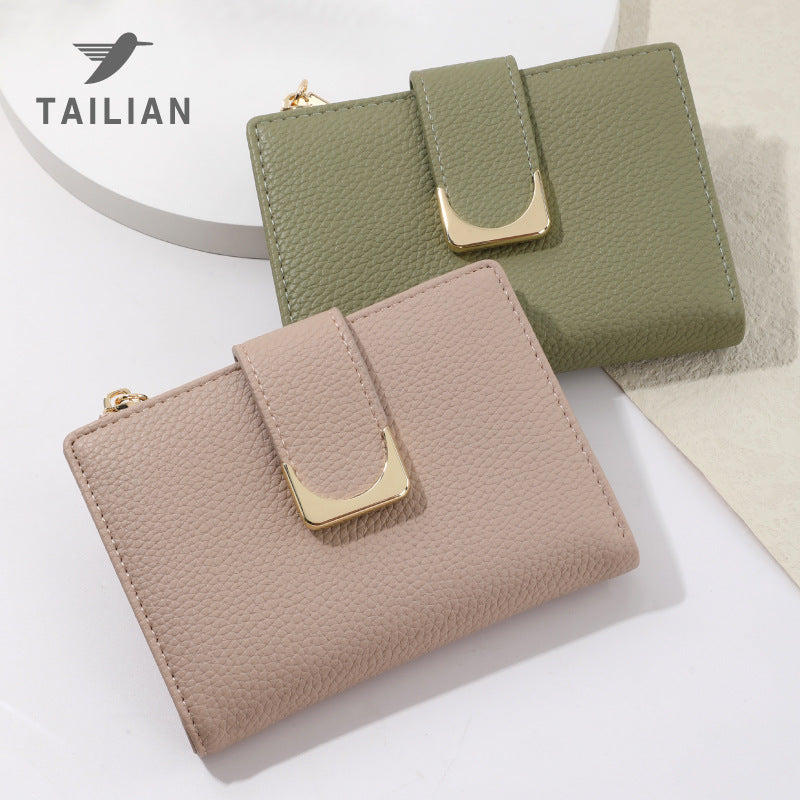 Women's Lychee Pattern Leather Short Zipper Purses