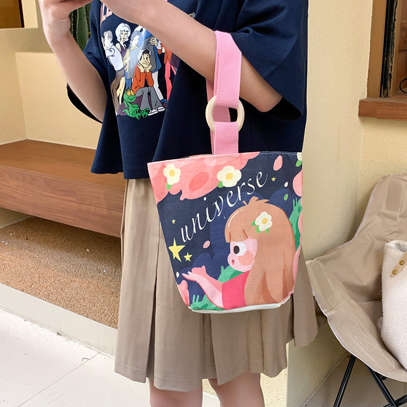 Cartoon Canvas Female Lunch Box Ethnic Handbags