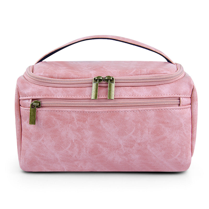Crazy Horse Leather Large Capacity Portable Wash Makeup Bag