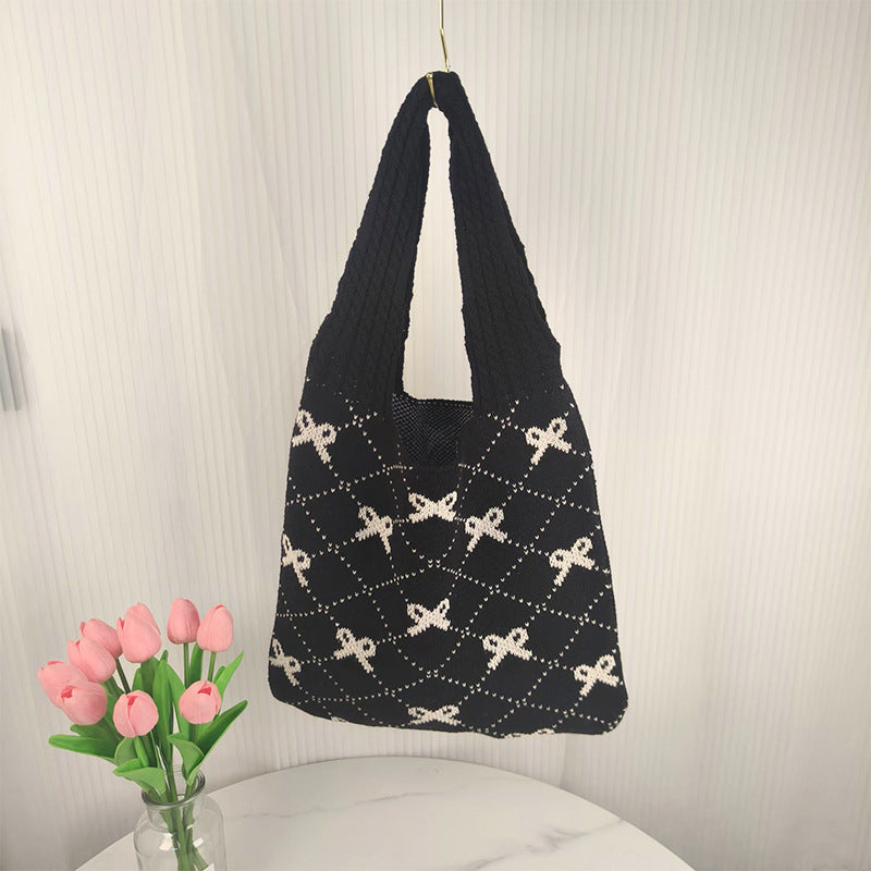 Women's Chinese Knot Knitted Bowknot Woven Shoulder Bags