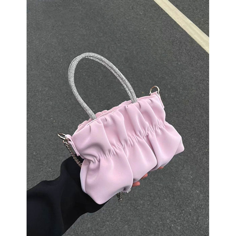 Women's Rhinestone Early Spring Candy Color Pleated Handbags