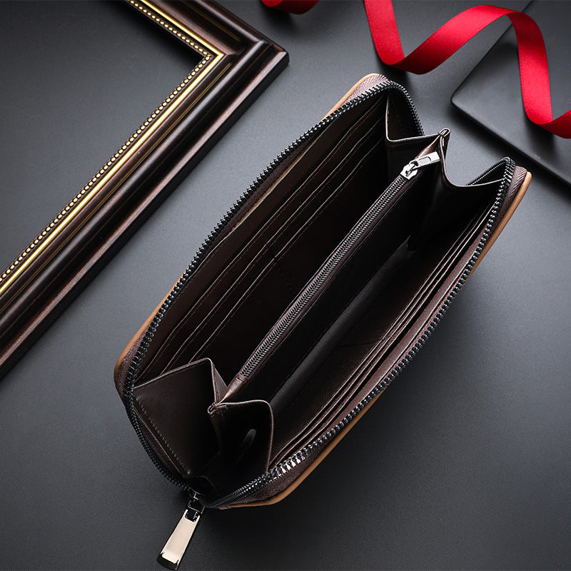 Men's Horse Leather Retro Style Zipper Fashion Short Men's Wallet