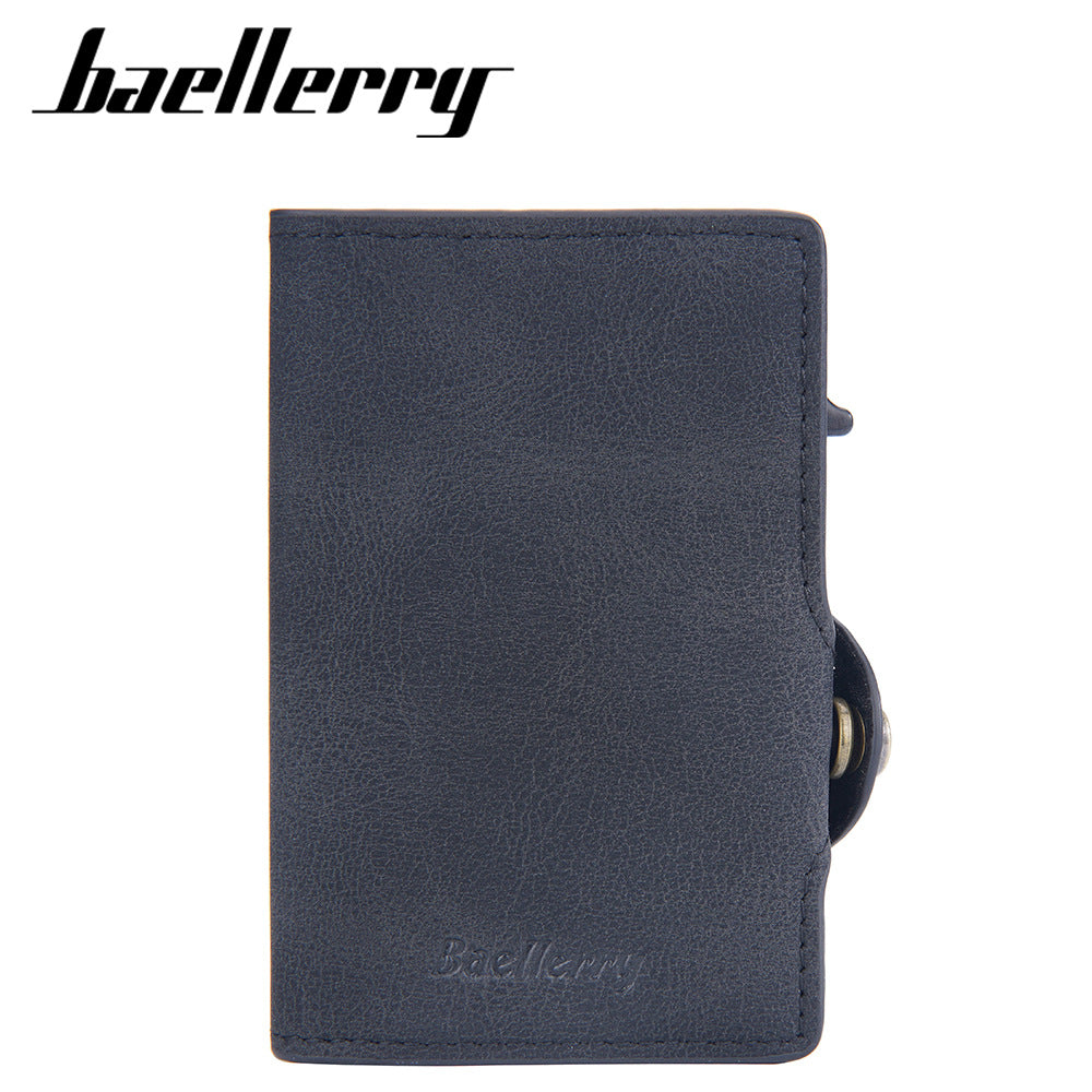 Men's Contrast Color Side Push Short Automatic Card Holder