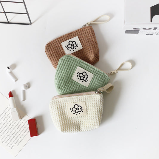 Cute Simple Waffle Storage Portable Wrist Cosmetic Bags