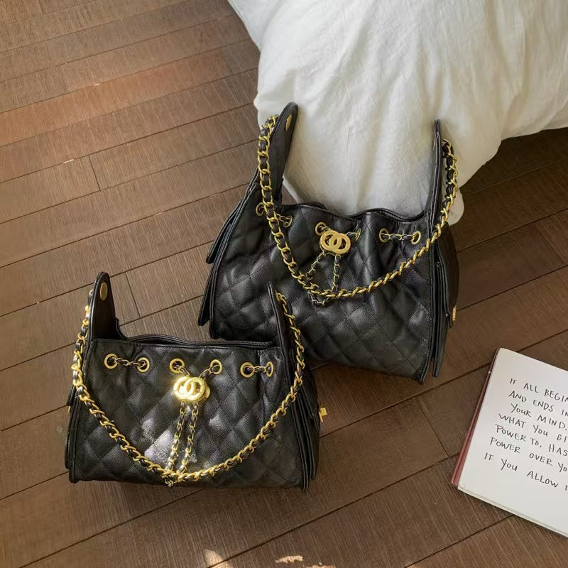 Women's Fashion Large Capacity Underarm Chain Retro Textured Solid Color Bags