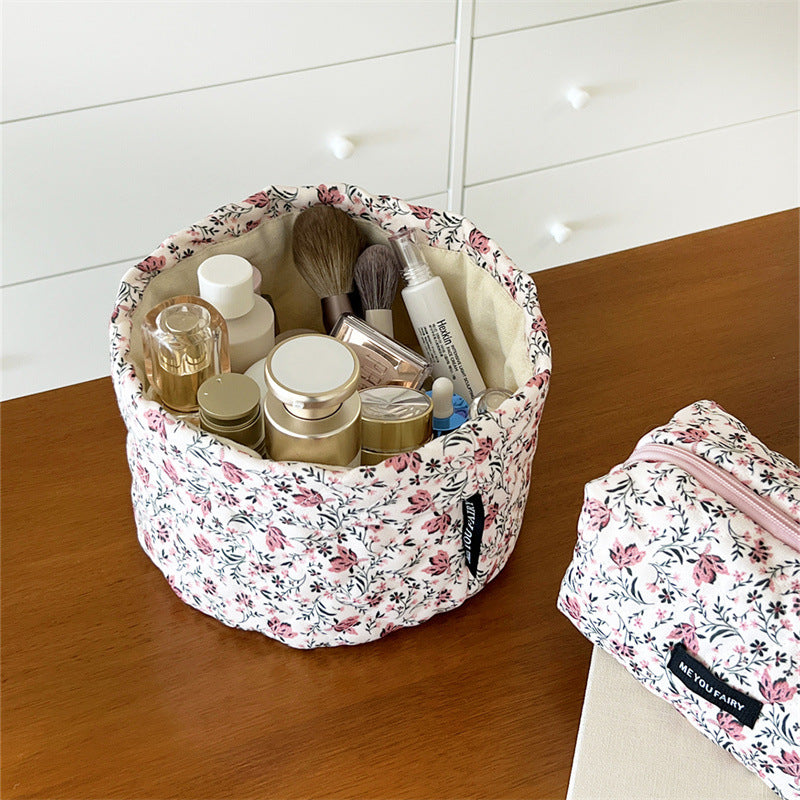 Open Retro Toiletry Floral Art Storage Portable Makeup Bag
