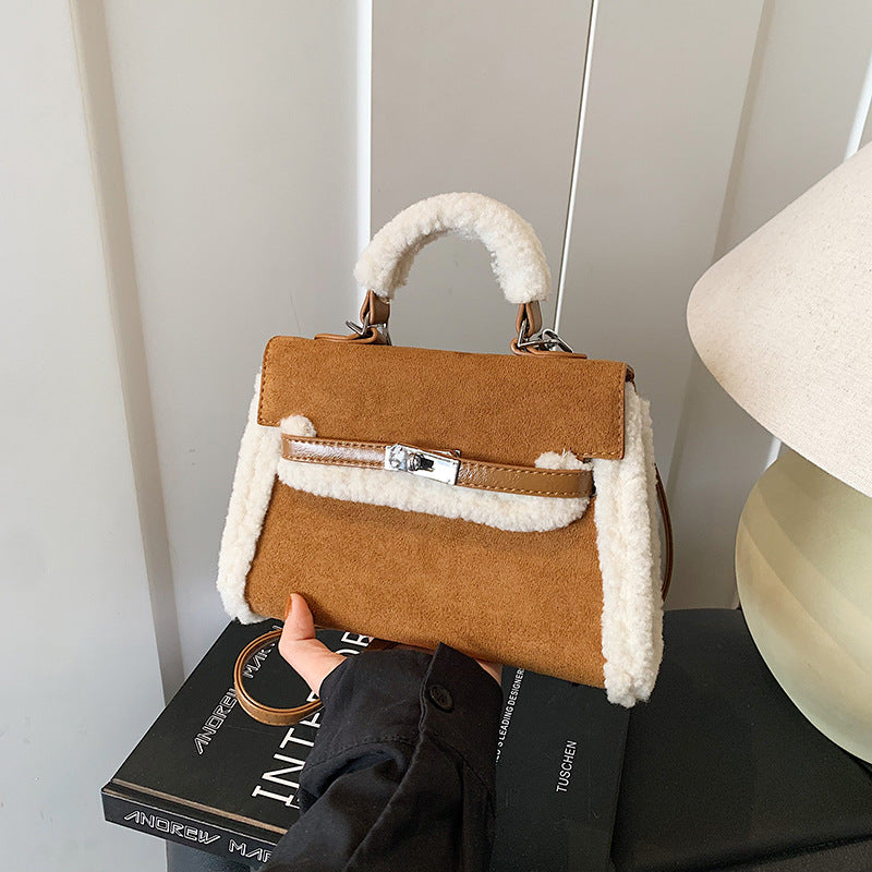 Women's Fashion Lamb Wool Stitching Kelly Versatile Women's Shoulder Bag