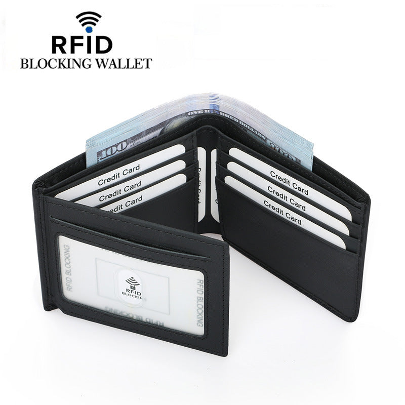 Men's Short Multiple Slots Swiping Genuine Leather Men's Wallet