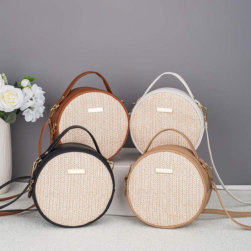 Women's Summer Cute Simple Straw Woven Round Women's Messenger Bag