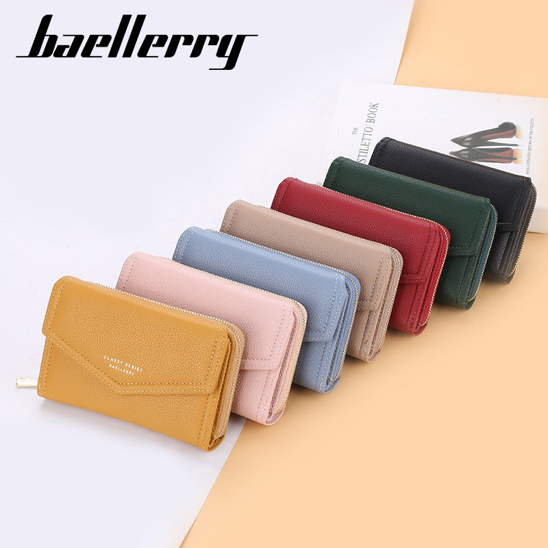 Women's Short Korean Style Large Capacity Zipper Litchi Purses