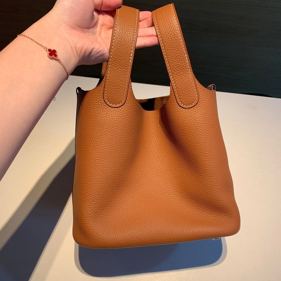 Women's Color Matching Vegetable Basket Cowhide Litchi Grain First Handbags