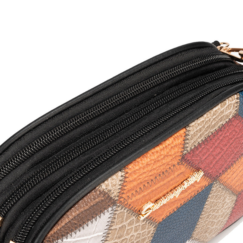 Women's Triple Zipper Versatile Fashion Popular Stitching Women's Messenger Bag