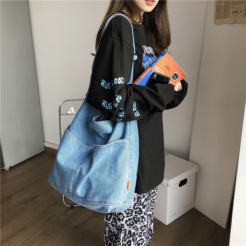 Women's Style Denim Canvas Korean Retro College Leisure Shopping Backpacks