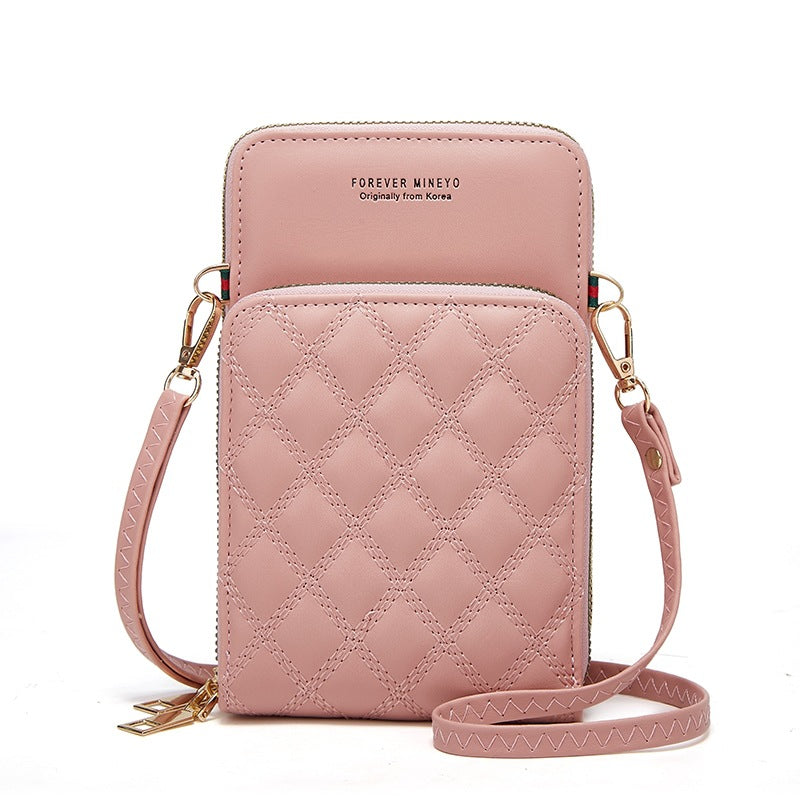 Women's Fashion Embroidery Mobile Diamond Plaid Large Phone Bags