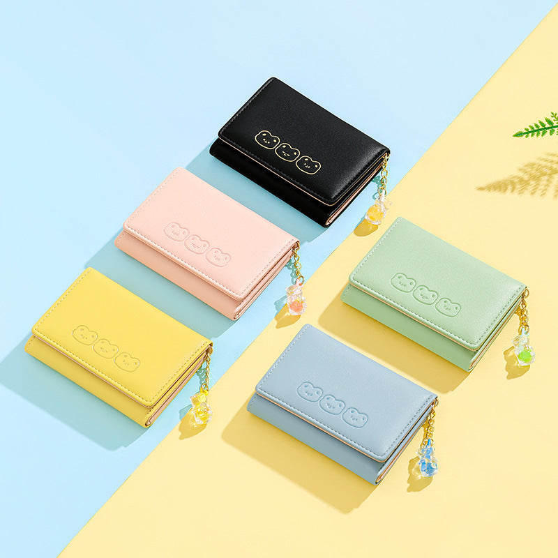 Women's Cute Pendant Korean Style Three-fold Large Ladies Wallets