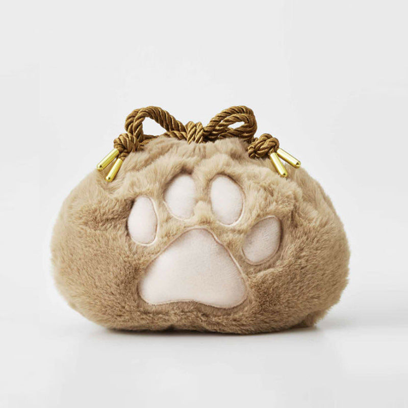 Cute Cat's Paw Storage Size Drawstring Plush Makeup Bag
