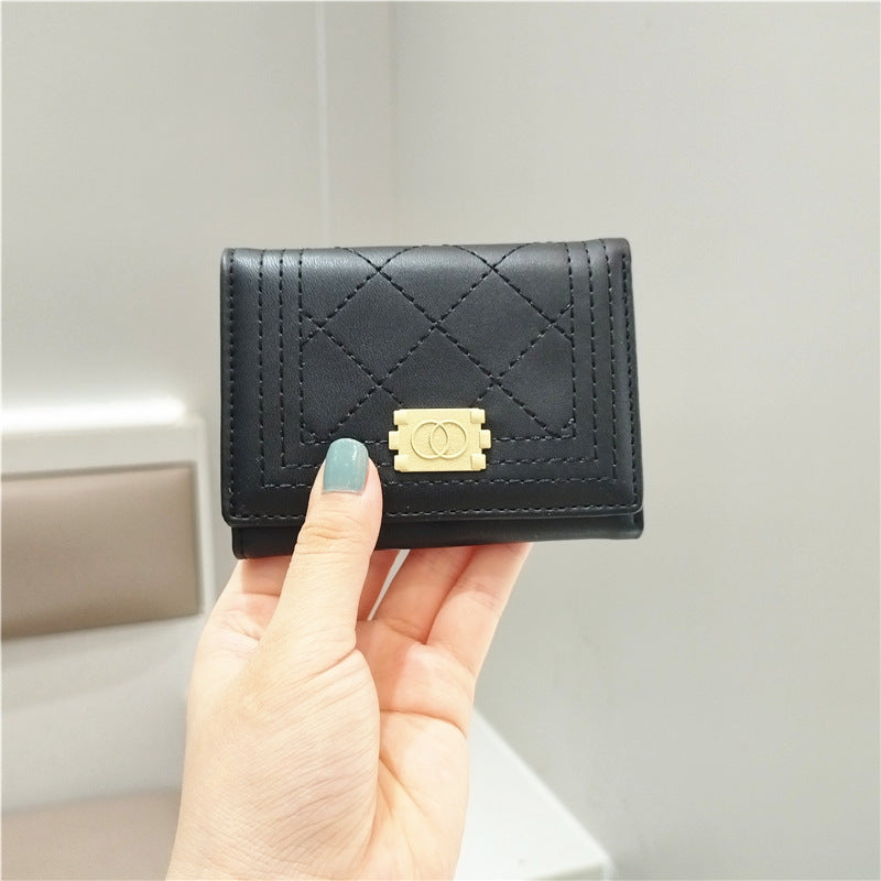 Simple Fashion Solid Color Rhombus Stitching Three Ladies Wallets