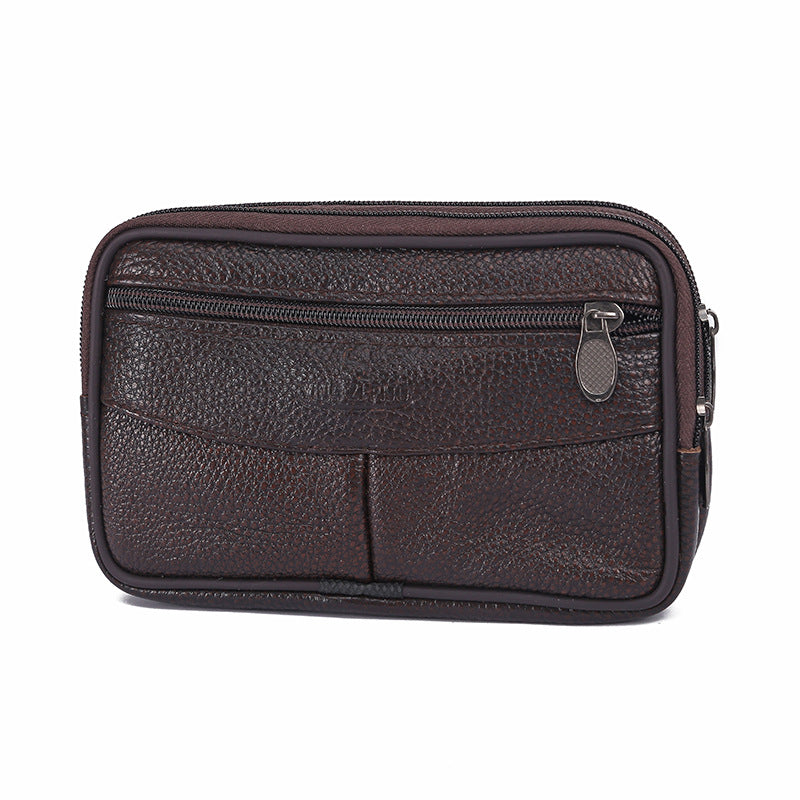 Men's Mobile Vertical Person Cattle Leather Men's Waist Packs