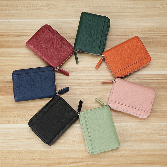 Swiping Genuine Leather Multifunctional Zipper First Layer Organ Card Holder