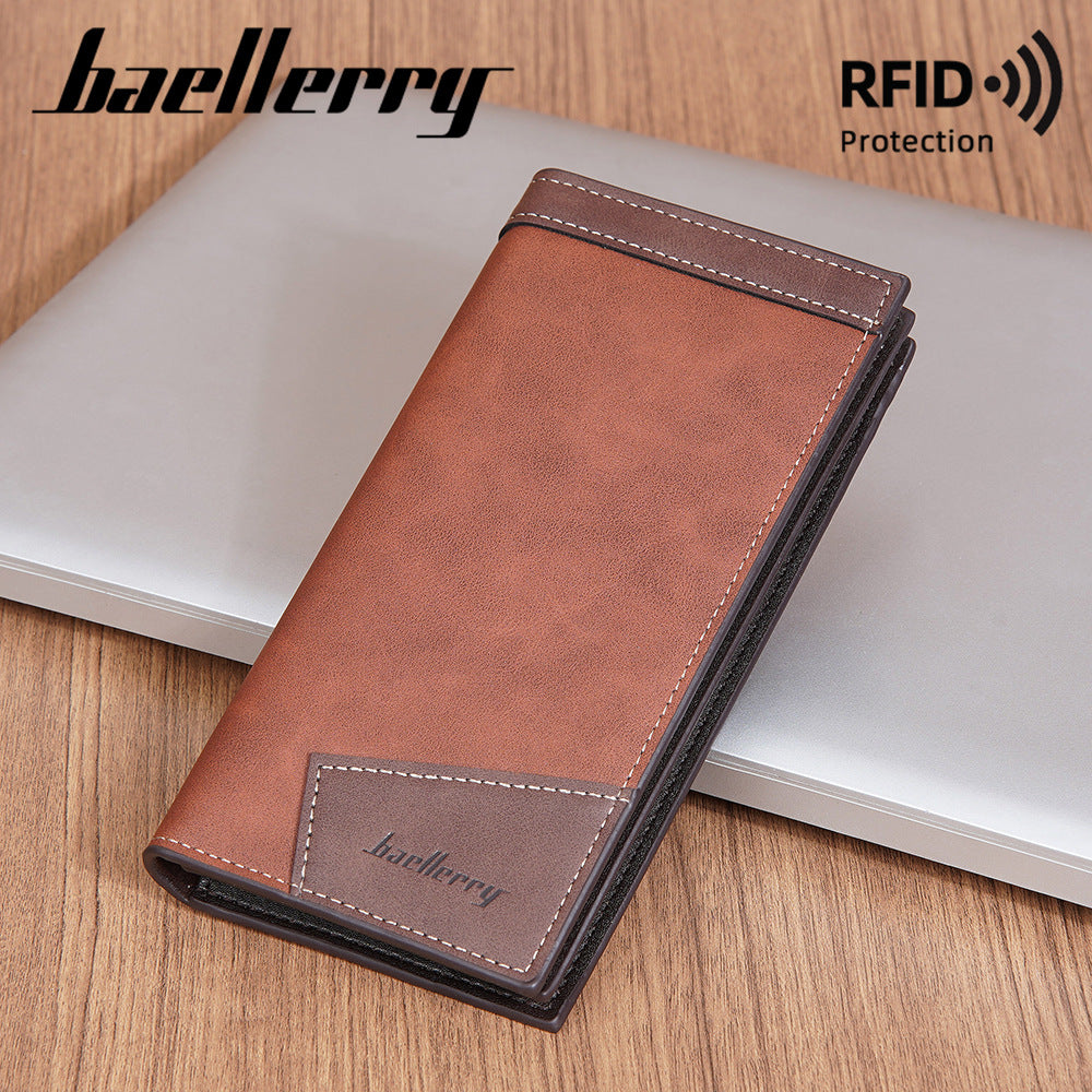 Men's Long Business Multiple Slots Zipper Contrast Men's Wallet