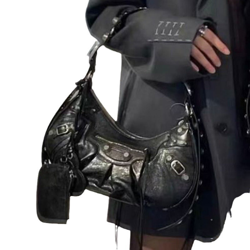 Women's Motorcycle Underarm Rivet Tassel Three-in-one January Crossbody Bags