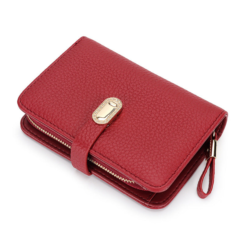 Women's Short Leather Zipper Multi Slots Large Capacity First Layer Ladies Wallet