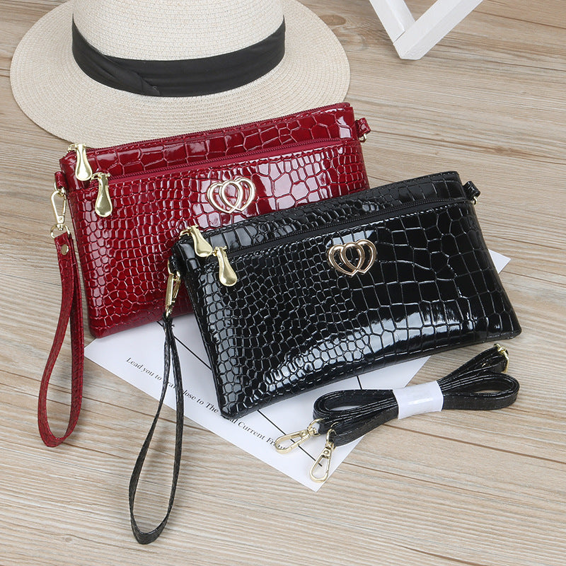 Women's Fashion Shiny Surface Patent Leather Crocodile Women's Messenger Bag