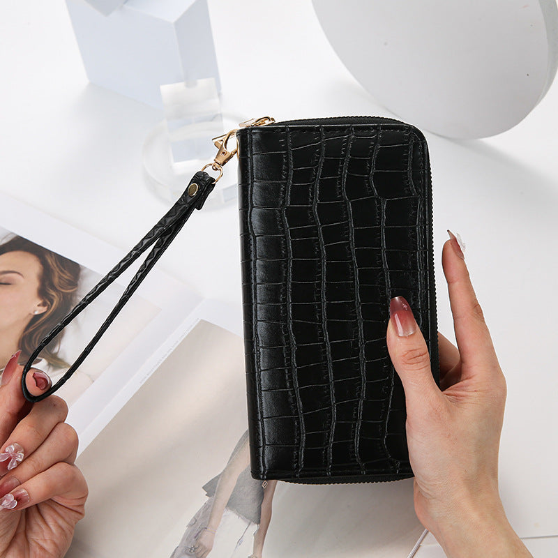 Women's Fashion Crocodile Pattern Double Zip Clutch Ladies Wallet
