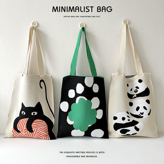 Design Cute Panda Knitted Korean Style Versatile Large Shoulder Bags