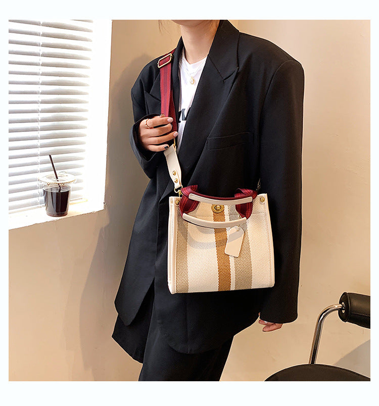 Elegant Women's Fashionable Canvas Striped Broadband Handbags