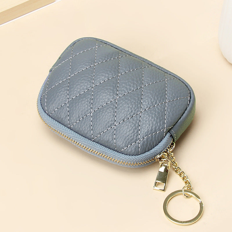 Women's First Layer Cowhide Zipper Fashion Diamond Coin Purses
