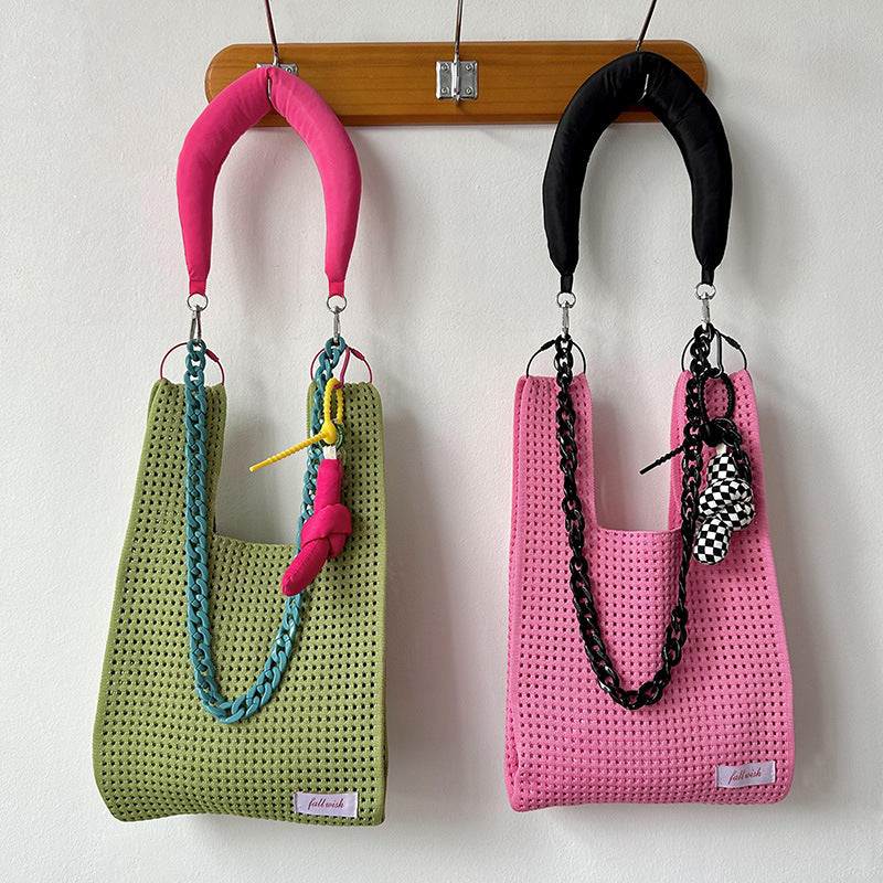 Solid Color Hollow Knitted Simple Versatile Handbags