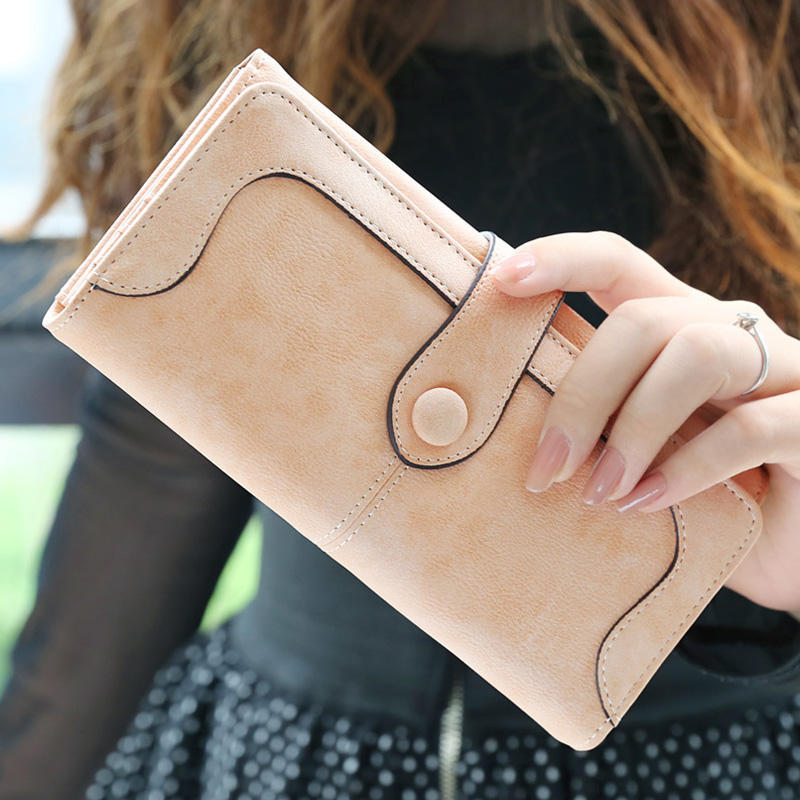 Women's Retro Patchwork Simple Solid Color Long Ladies Wallet