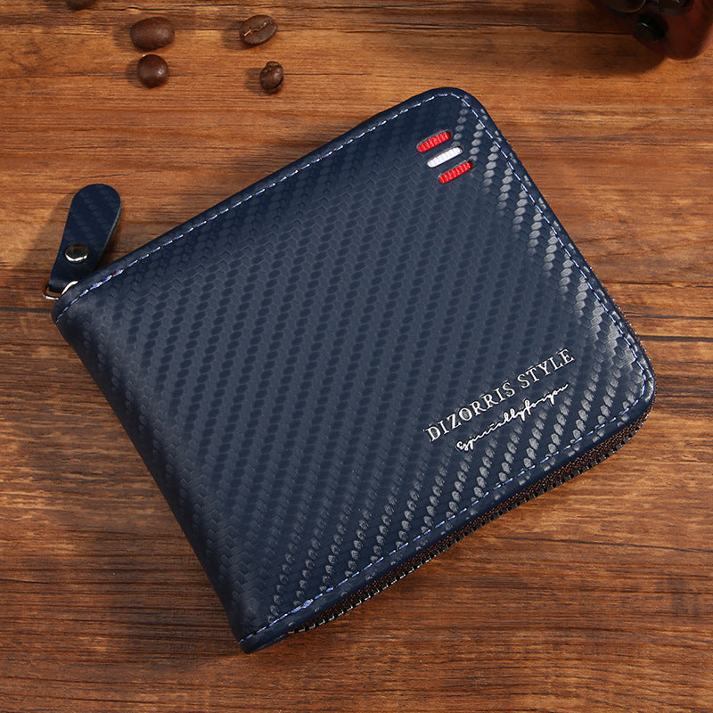 Men's Short Horizontal Zipper Vintage Cubic Men's Wallet