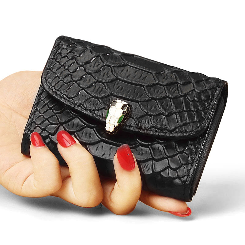 Women's Layer Cowhide Snake Pattern Exquisite Large Card Holder