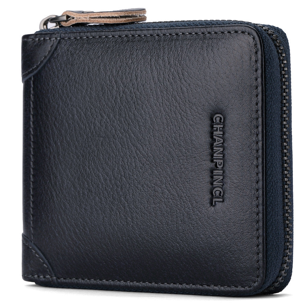 Men's Boxed First Layer Cowhide Pocket Zipper Men's Wallets