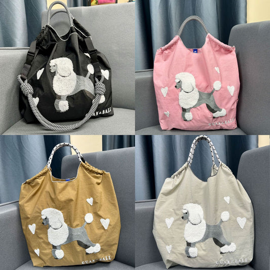 Women's Poodle Embroidered Shopping Cute Large Capacity Bags