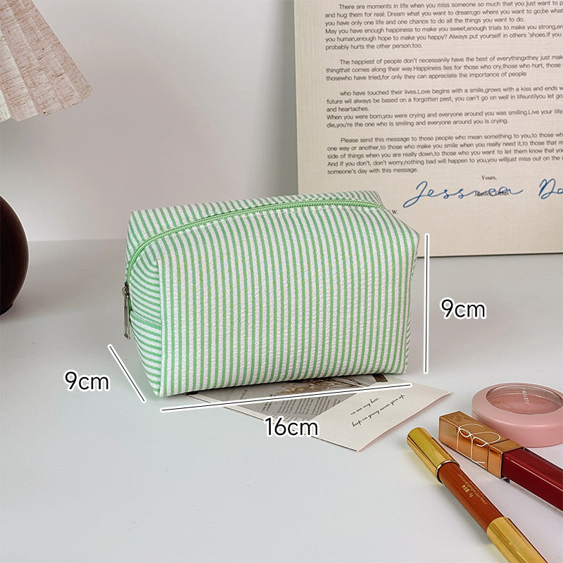 Striped Make-up Large Capacity Seersucker Embroidered Portable Out Makeup Bag
