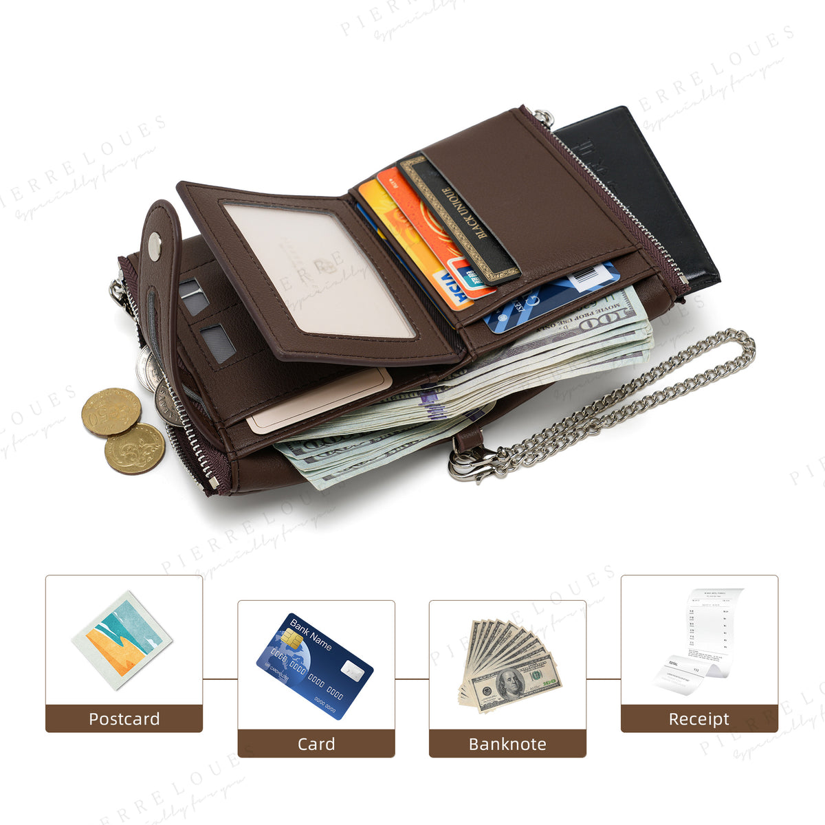 Women's High-grade Multiple Slots Chain Short Double Zipper Purses