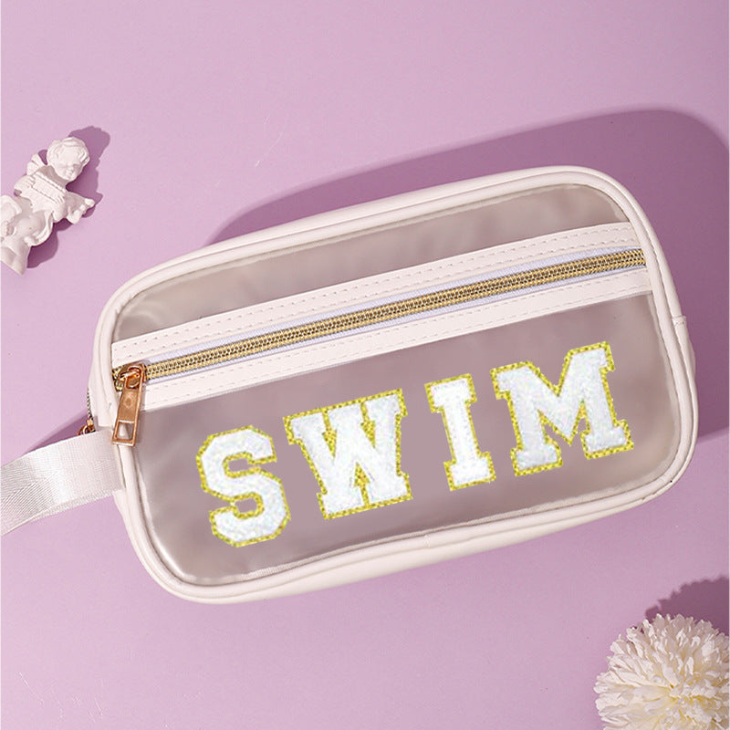 Transparent Hand Embroidered Letter Portable Cosmetics Bags