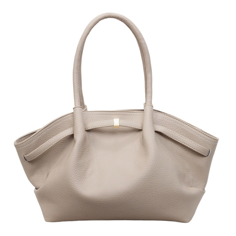 Women's Retro Lychee Pattern Portable Vegetable Basket Large Capacity Niche Pleated Women's Shoulder Bag