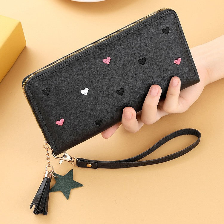 Long Love Korean Style Tassel Embroidered Ladies Wallets